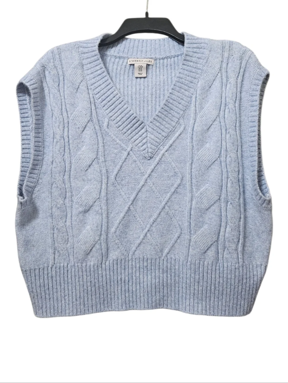 Sincerely Jules Light Blue Ribbed Knit V-Neck Sweater Vest Soft Preppy Womens